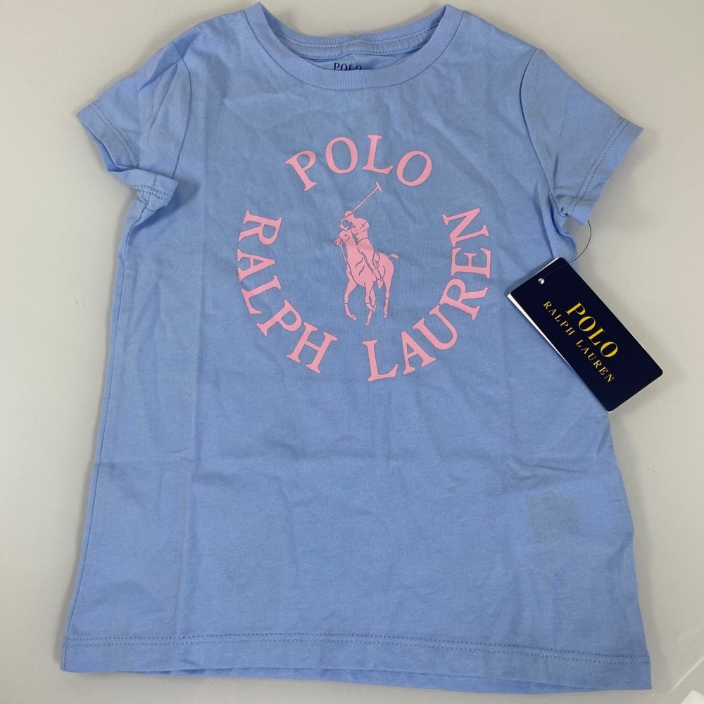 Polo Ralph Lauren Girl's Big Pony Logo Cotton Jersey Tee Shirt Blue‎ 4/4T